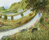 Detail 4 zu Weltkrümmung – Ölbild auf Leinwand mit dem Thema Höhlen und Schluchten.