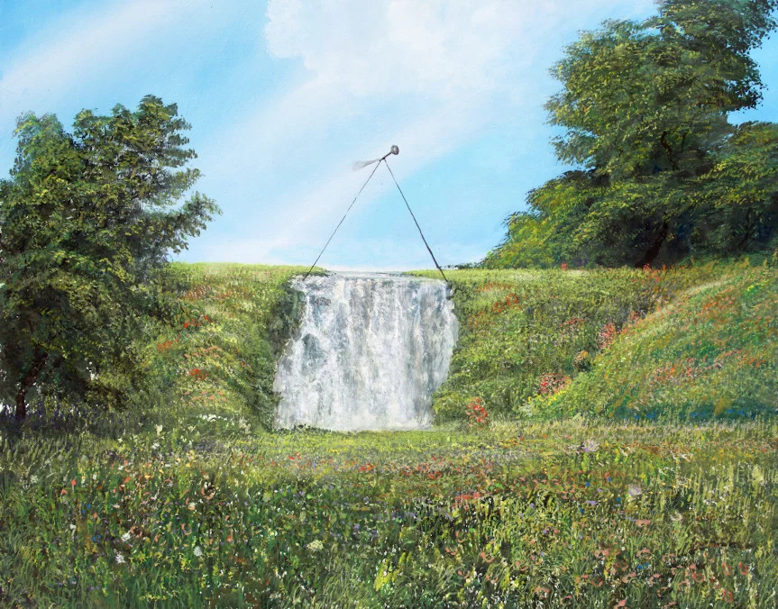Wasserfall Bild – Ölbild auf Holztafel mit dem Thema Wasserfälle.