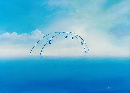 Wasserschaukel – Acryl auf Holztafel mit dem Thema Meer oder See.